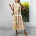 thumbnail image 5 of Ashirexll Midi Dresses for Women, Flowy Dresses for Women, Ruffle Edge Round Neck Sleeveless Long Pulling Stripe Tank Dresses, 5 of 7