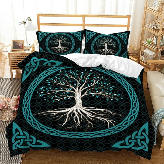 YJHDM Life Tree Bedding Set 3D Bohemian Style Down Duvet Cover Pillowcases 2/3 Pieces for Adult Men