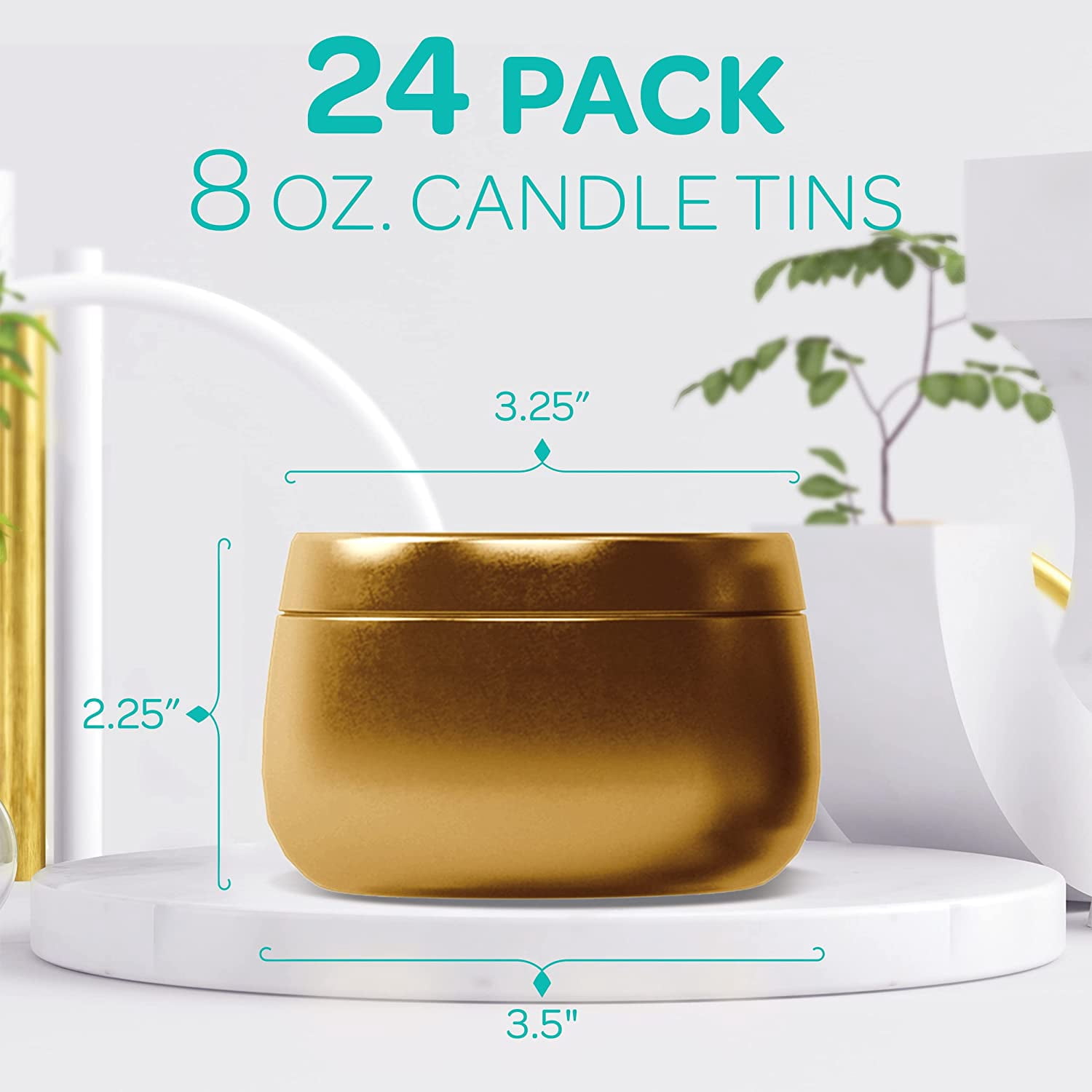 Hearts & Crafts Candle Tins Jars with Lids for Making Candles - 8oz, 24 Pack - Gold