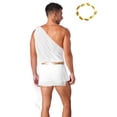 thumbnail image 2 of Alvivi Mens One Shoulder Ancient Roman Greek Toga Skirted Bodysuit with Gold Leaves Garland Headwear White 3XL, 2 of 7