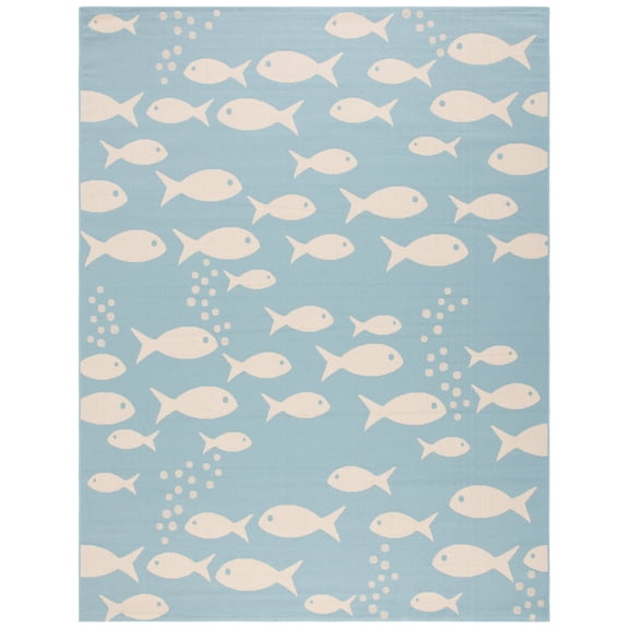 SAFAVIEH Courtyard Trena Fish Print Indoor/Outdoor Area Rug, 9' x 12', Aqua/Beige