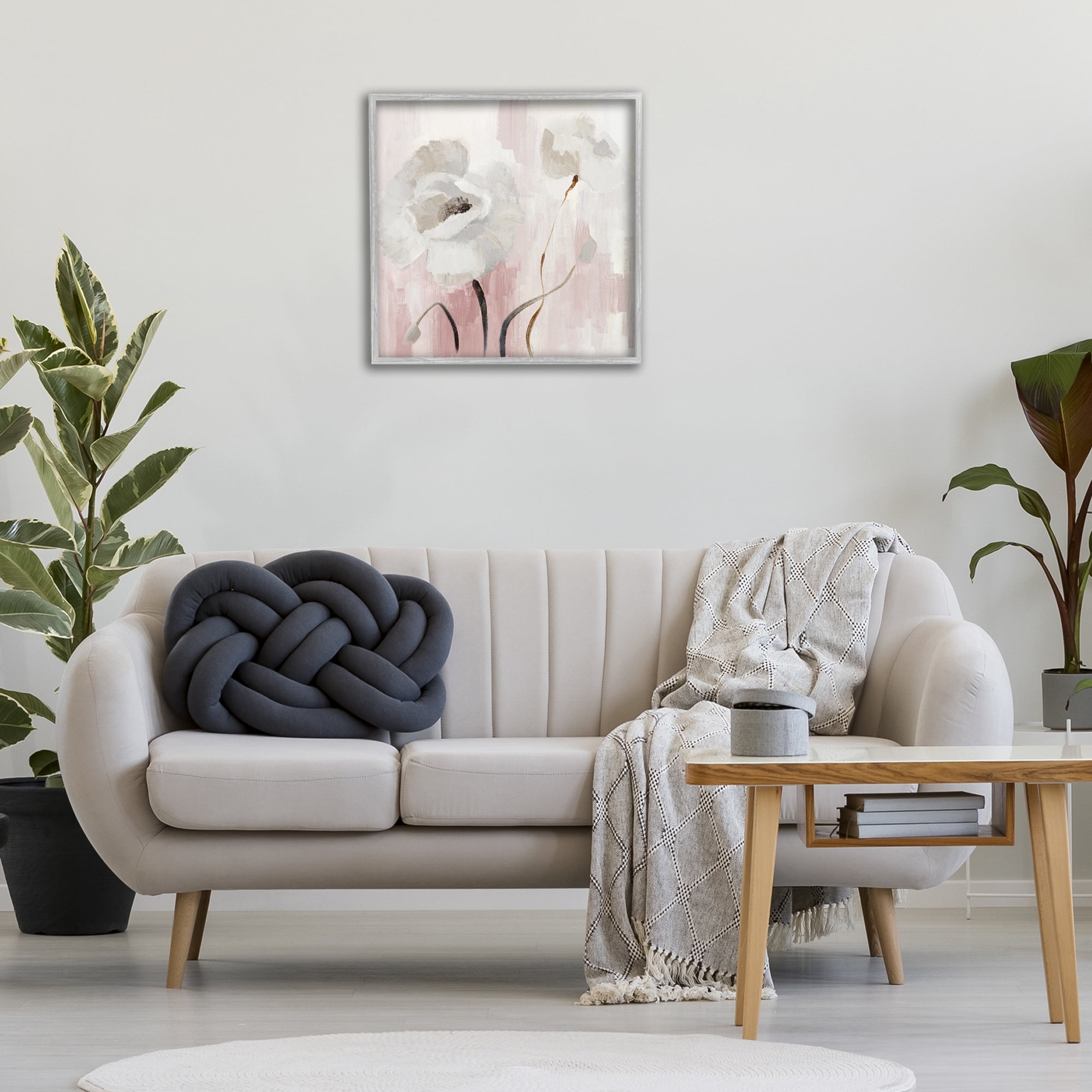 Stupell Industries Abstract White Blossoms Botanical & Floral Painting Gray Framed Art Print Wall Art, 24 x 24