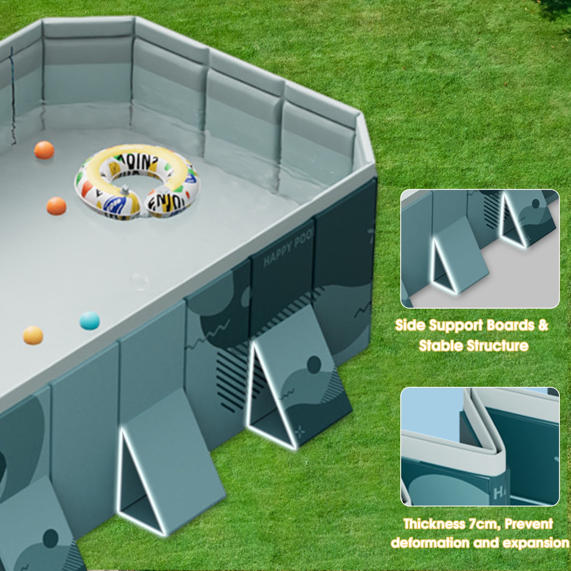 YYW 89"Foldable Non-Inflatable Swimming Pool, Above Ground Kiddie Pool for 1-4 People,Green
