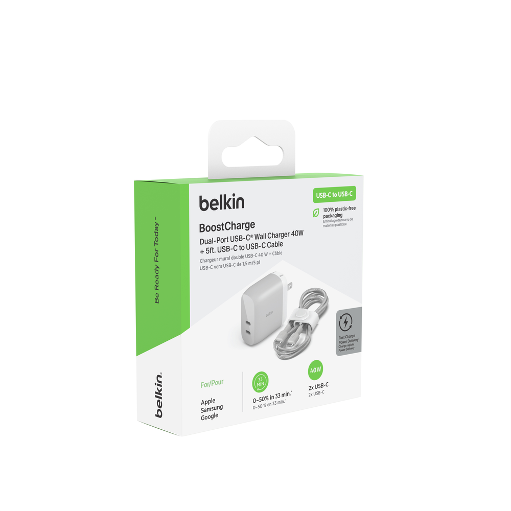 Belkin 40W Dual USB-C Wall Charger with USB-C Cable photo 2