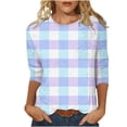 thumbnail image 3 of Aboser Womens 3/4 Sleeve Tops Cute Stripes Plaid Graphic Shirts Lightweight Soft Round Neck T Shirt Three Quarter Length Sleeve Tshirts Daily Wear, 3 of 6