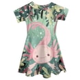 thumbnail image 5 of Yuyamidu Axolotl Princess Dresses for Kids Loose Daily Life Birthday Party Dress Formal Pleat Dress Girls' Short Sleeve Basic Skater Dress Cute Beach Dresses Size 9-10, 5 of 6