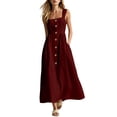 thumbnail image 2 of Gamivast Linen Dresses for Women Sleeveless Square Neck Button Front Maxi Dress with Pockets Casual A-Line Sundress Summer Vacation Beach Dress Wine M, 2 of 7