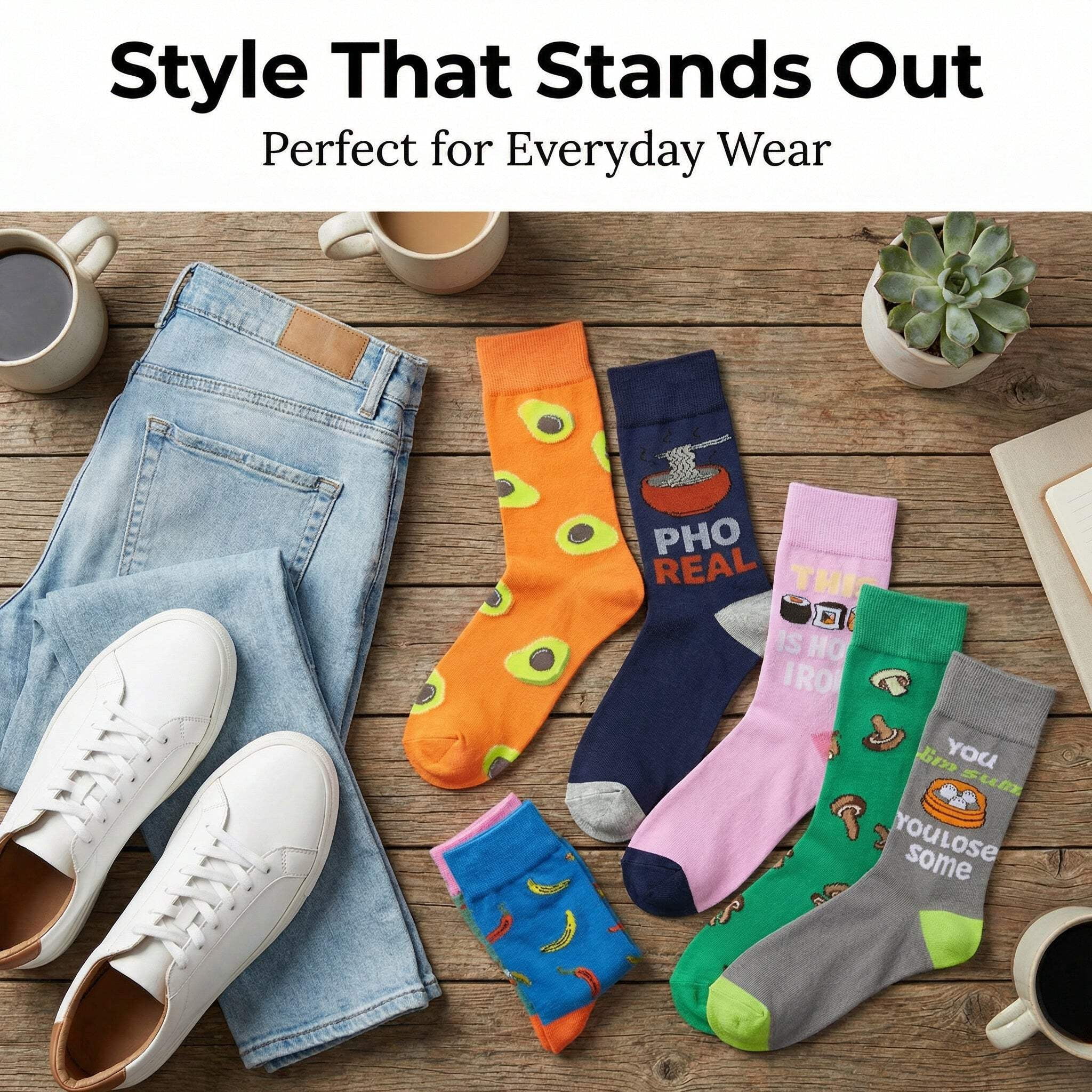 JAMES FIALLO Mens Gift-Ready Novelty Crew Socks – Colorful Multipack with Trendy Designs (12 Pairs)