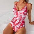 thumbnail image 5 of CaComMARK PI One Piece Swimsuit Women Summer Sexy V Neck Hawaiian Style Printed Spaghetti Strap Swimsuit Red L(L), 5 of 6