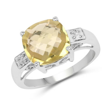 - 3.51 ct. Genuine Lemon Quartz and White Topaz Sterling Silver Ring