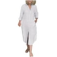 thumbnail image 2 of ClodeEU Women's Lightweight Long Sleeve Linen Blend Midi Dress,Button Down Beach Dress with Pockets White,Womens Plus XXXL, 2 of 6
