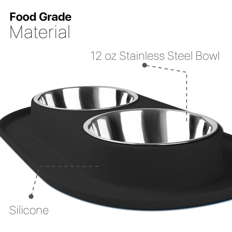 Double Dog Bowl Feeding Station, Skid Proof Silicone Base Mat with Spill  Proof Raised Lip & Two 12oz Stainless Steel Bowls for Food and Water, Ideal