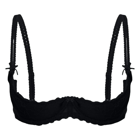 siminseming Christmas Bra 1/4 Cup Bras For Women Sexy Underwire Lace Bra See Through Balconette Padded Lingerie Shelf Bra Tops Clothing Shoes & Accessories