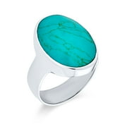 Bling Jewelry Womens Southwest Oval Cabochon Turquoise Bezel Set Statement Ring Sterling Silver