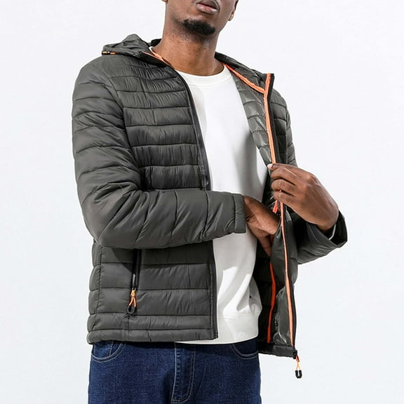 Raeneomay Men's Solid Color Zipper Cardigan Hooded Winter Warm Jacket Coat Long Sleeve Parkas