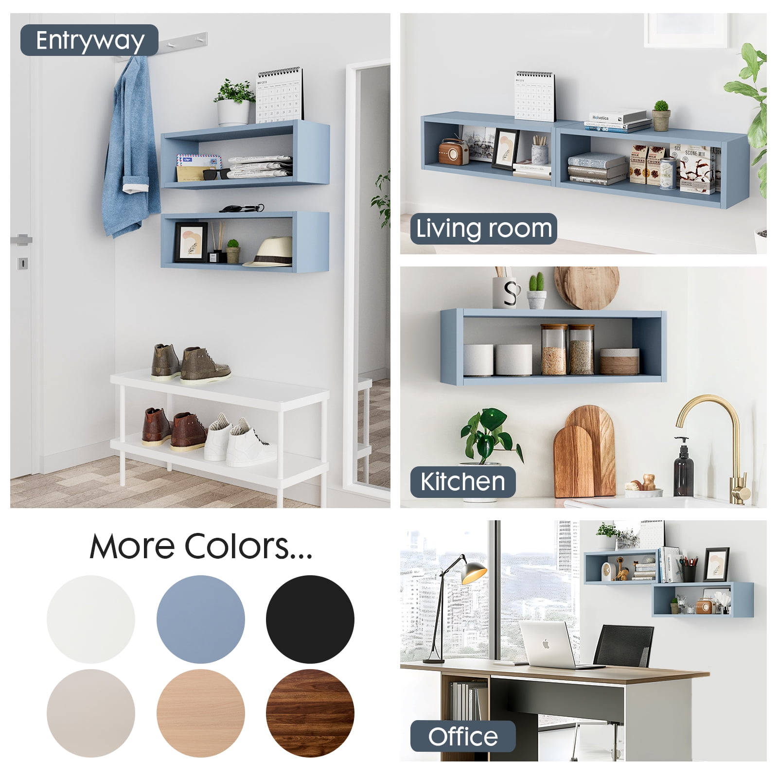 Kaboon 24" Floating Cube Shelves, Set of 2, Wall Mount Decorative Hanging Shelves, Peace Blue