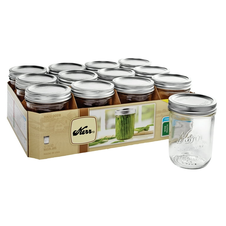 Kerr 518 16 oz. Pint Wide Mouth Glass Canning Jar with Silver Metal Lid and  Band - 12/Case