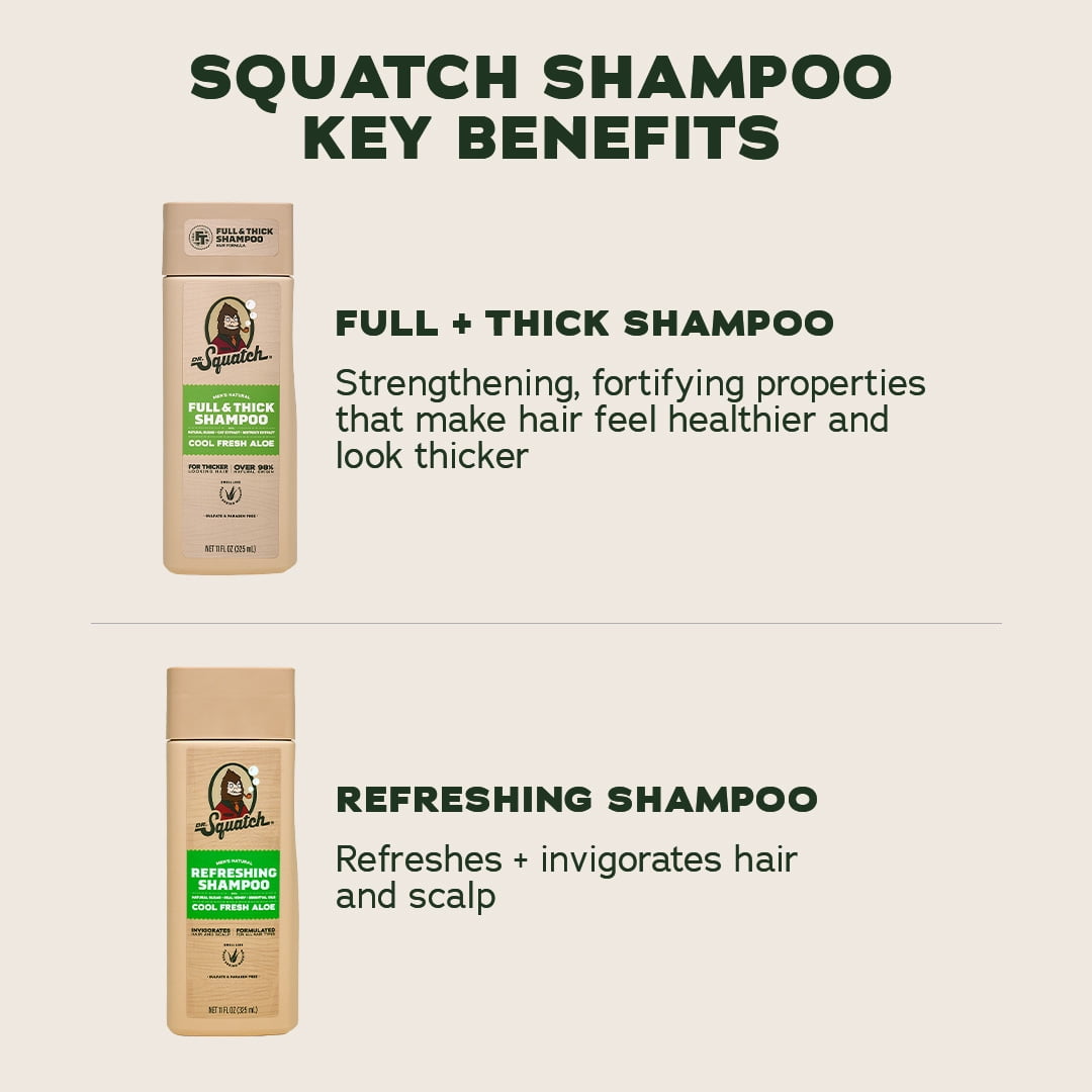 Dr. Squatch Full & Thick Mens Hydrating Shampoo, Thickening Natural Sulfate Free Shampoo for Men, Cool Fresh Aloe, 11 fl Oz