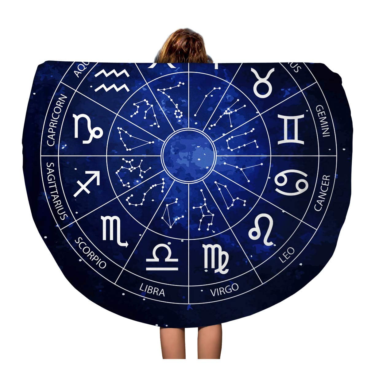 SIDONKU 60 inch Round Beach Towel Blanket Graphics Astrology Simple Geometric Representation of