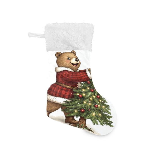 Christmas Stocking with Hanging Loop for Family Holiday Ornament Bear and Christmas Tree