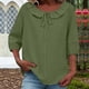 thumbnail image 2 of Mujeres Manga Corta Tops 3/4 Manga Blusa Ruffle Puff Cordón de Lino Color Sólido Casual Camisa de Verano, 2 of 5