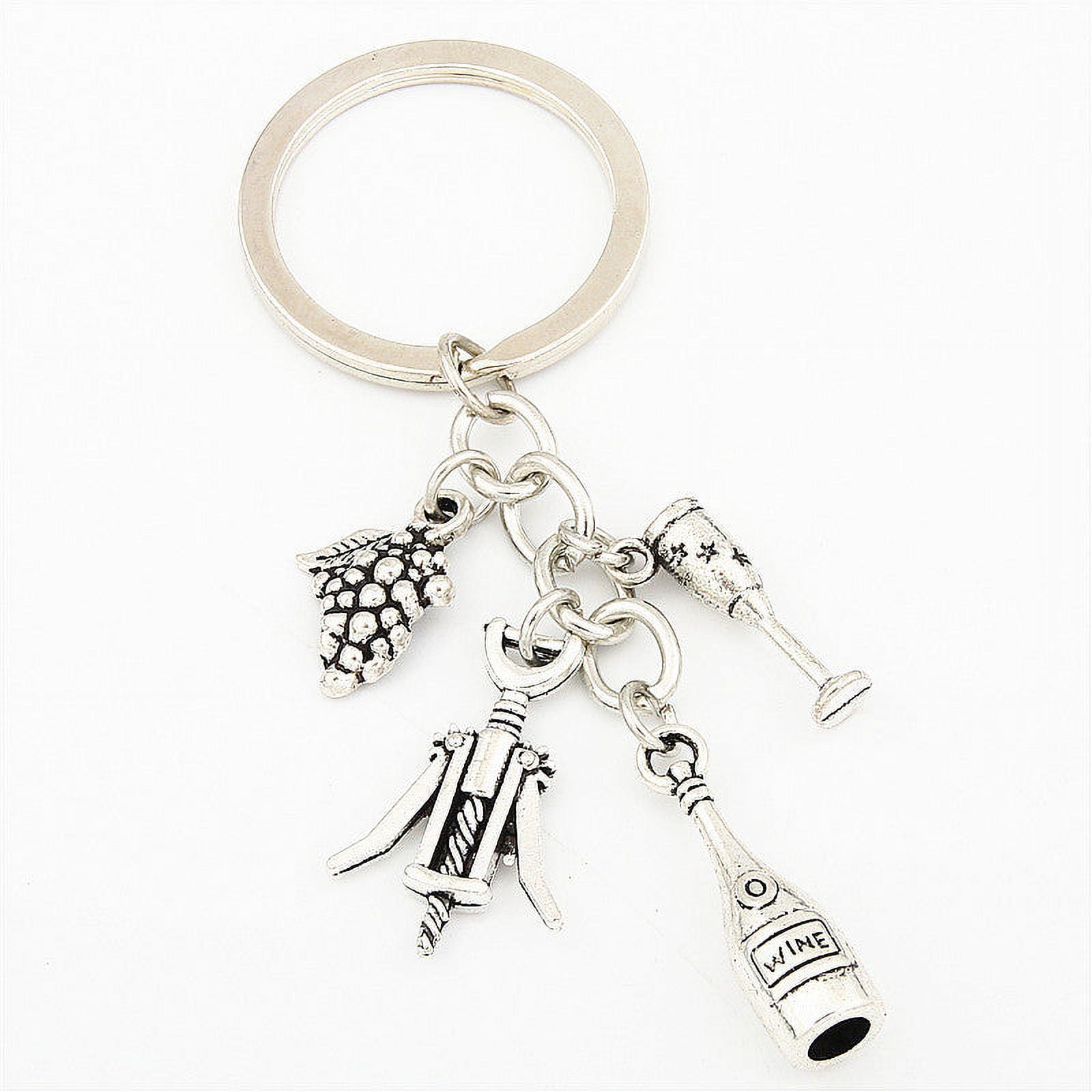 Creative Alloy Keychain with Rope DIY Wine Bar Party Key Chain 30mm Inner Diameter Key Ring for Decoration and