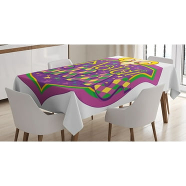 Ambesonne Mardi Gras Tablecloth Rectangular Table Cover, Fleur De Lis Blazon, 52"x70", Purple Yellow Green