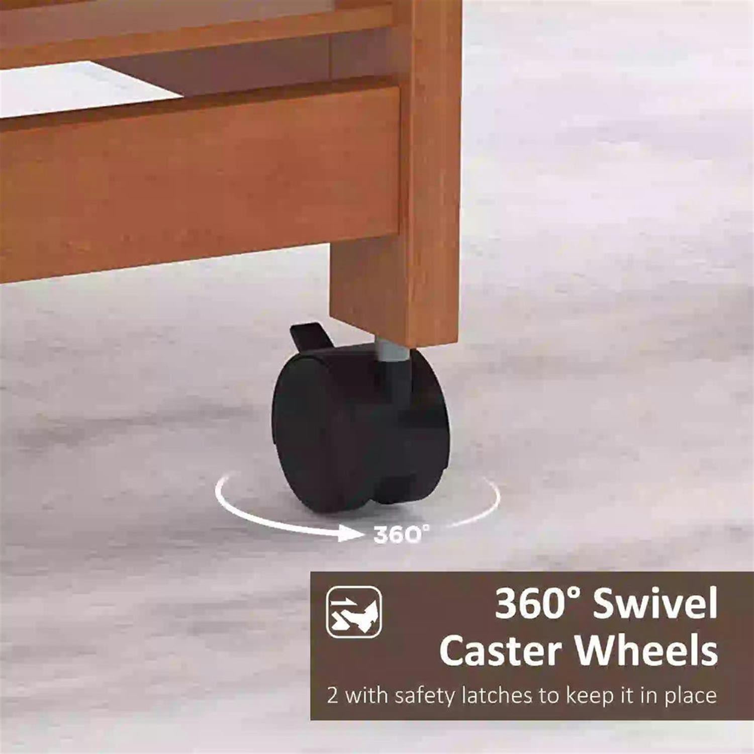 Demi Bonn Small Wooden Kitchen Island Cart on Wheels with Drop Leaf, Rolling Portable Dining Room Serving Utility Carts Mobile Movable with Basket Storage, Brown