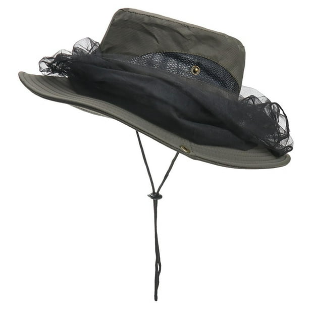 Gorro de malla para mosquitos de exterior con capucha velo - Protección solar y redes contra insectos para pesca, senderismo y jardinería - Plegable, plegable, de secado rápido