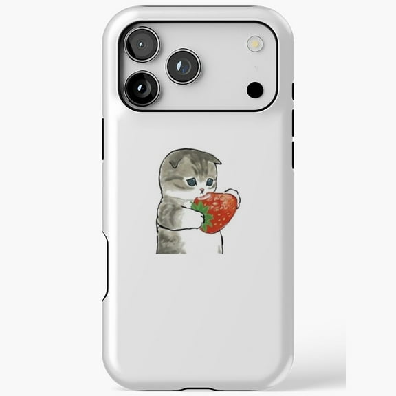 Mofusand Holding Strawberry Cute Art Phone Case Compatible iPhone 17 through 11 Pro Max