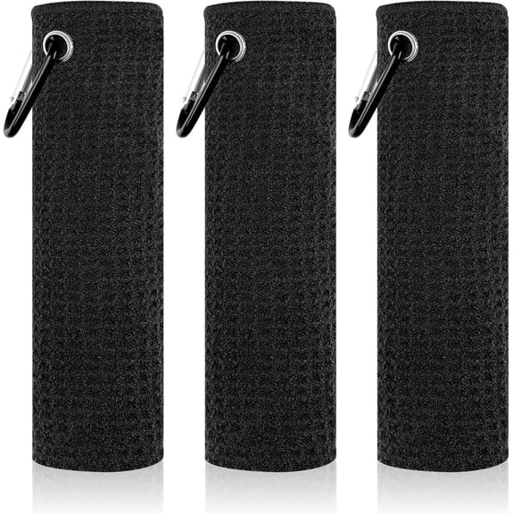3 Pack Golf Towels (16" x 16"), Absorbent Waffle Pattern Golf Towel for Golf Bag, Tri-Fold Portable Microfiber Golf Towels for Men & Women with Carabiner Clip, Gray/Red/Black