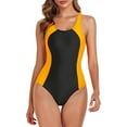 thumbnail image 4 of WREESH Womens One Piece Swimsuit Color Block Swim Suits New Fashion Splicing Swimsuit Casual Bikini Swimsuit Sleeveless Bathing Suits Yellow, 4 of 7
