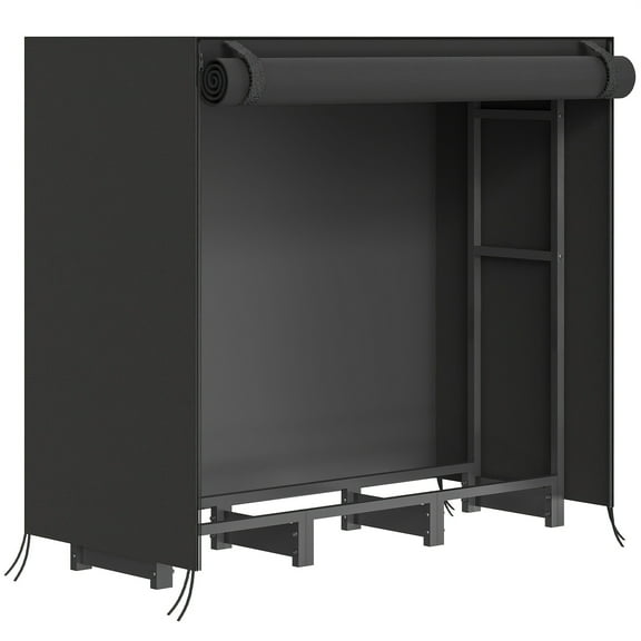 Outdoor Firewood Log Rack, Adjustable Firewood Rack With Waterproof Cover, 4FT Firewood Rack With Cover, Fireplace Wood Storage, Heavy Duty Wood Rack, For Indoor And Outdoor, Black