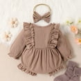 thumbnail image 2 of Esho 0-24M Baby Girls Long Sleeve Ruffled Bodysuit Romper + Headband Set, 2 of 8