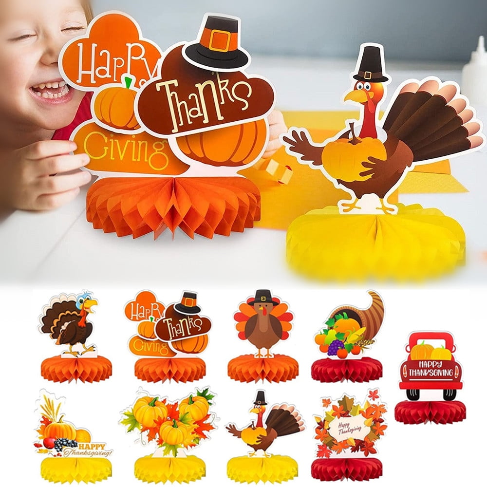 9 Pieces Thanksgiving Honeycomb Centerpiece Pumpkin Turkey Table Centerpieces for Thanksgiving Themed Decorations Autumn Theme Birthday Baby Shower Party Supplies
