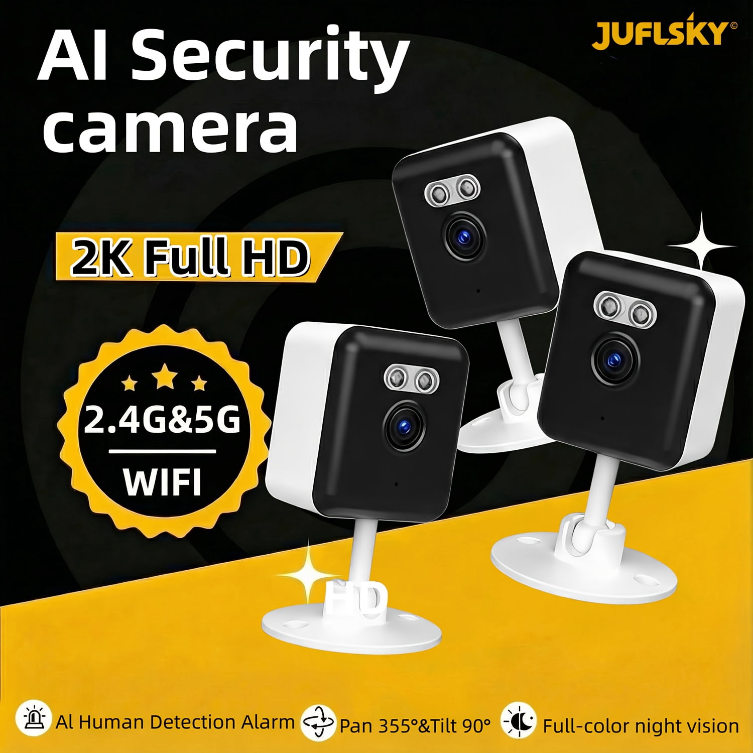 Smart Security Camera 2K HD, 5G/2.4GHz WiFi Indoor Camera with Two-Way Audio, AI Human Detection, Auto Tracking, Alarm for Baby, Pet & Elderly Monitor