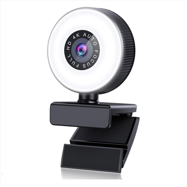 Cámara Web de Enfoque Automático 4K HD con Micrófono, Cámara de Computadora con Luz Ajustable, Cámara Web USB para Videollamadas de Escritorio y Portátil