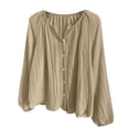thumbnail image 5 of CaComMARK PI Button Down Shirt Women Casual Long Sleeve Shirts Breathable Plus Size Summer Sheer Mesh Tops Beach Cover Up Khaki, 5 of 9