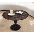 thumbnail image 2 of The Wooden Town Hand-Carved Solid Wood Coffee Table, 24"x24"x18" Burnt Finish Center Table with Black Aluminum Alloy Pillar Base for Living Room, 2 of 5