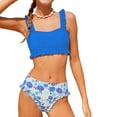 thumbnail image 2 of Girls Swimsuit 2 Piece Tankini with Bottom Tiered Ruffle Cami Swimwear Summer Flower Print Bathing Suits Blue 8-9Years, 2 of 9
