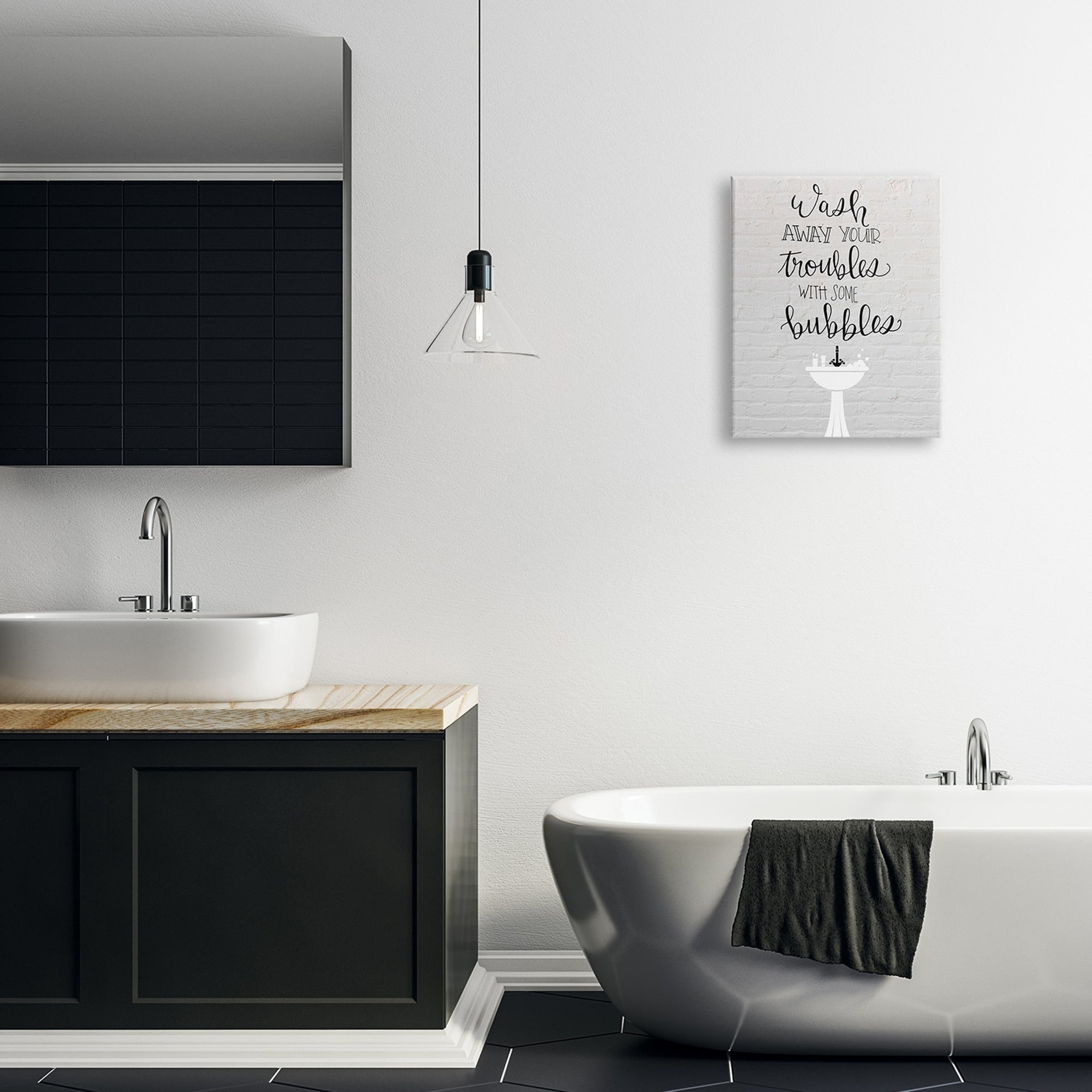 Stupell Industries Wash Troubles With Bubbles Inspirational Bathroom Sink,16 x 20, Design by Amanda Murray