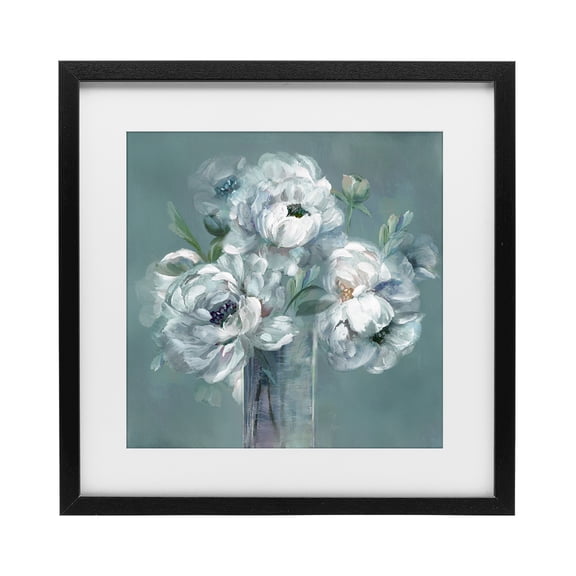 Stupell Industries Transitional White Peony Impression in Vase Black Framed Print Under Glass, 13 x 13, by Nan
