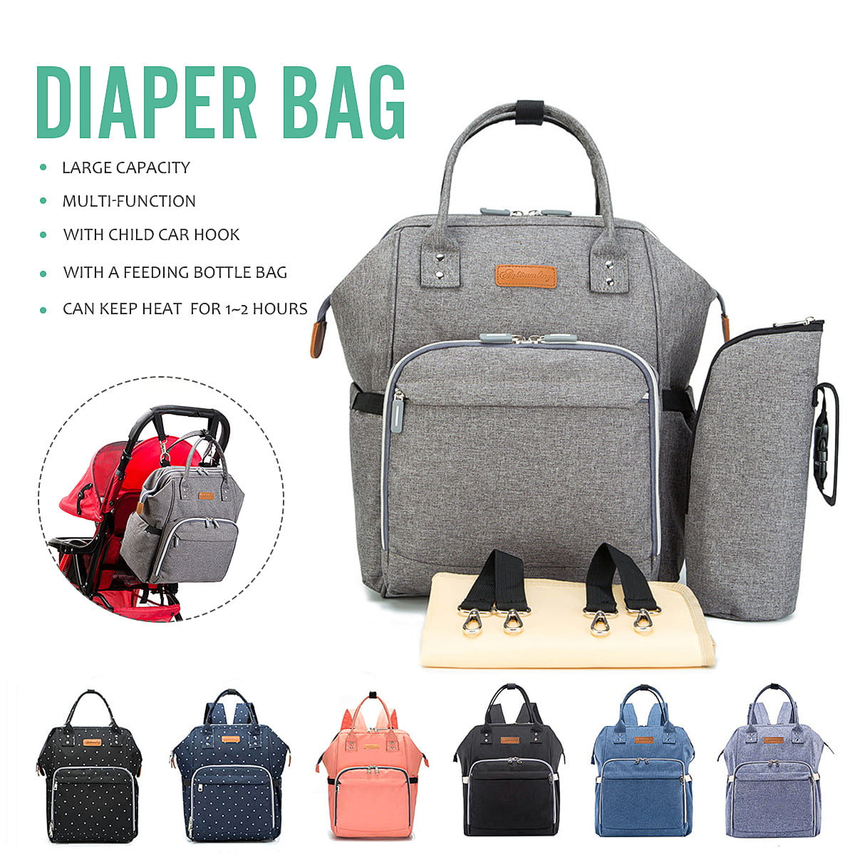 Diaper Bag Backpack, Baby Diaper Bags for Girls Boys Large Capacity Waterproof Stylish Maternity ...