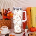 thumbnail image 5 of Fall Tumbler with Straw and Lid White Pumpkin Leaves Stainless Steel Travel Coffee Tumbler Cup with Handle for Autumn Thanksgiving Party Home Office Supplies, 5 of 6