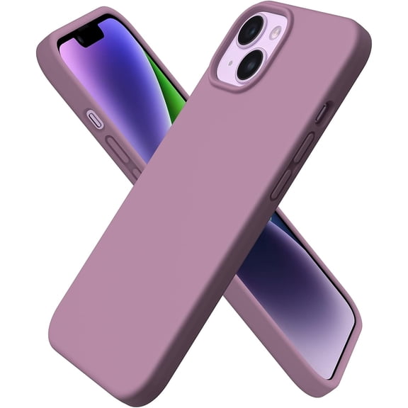 Compatible with iPhone 14 Case 6.1, Slim Liquid Silicone 3 Layers Full Phone Covered Soft Gel Rubber Case Protective Phone Cover 6.1 Inch-Lilac Purple