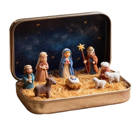 Mini Pocket Christmas Nativity Set, Portable Pocket Birth of Jesus Ornament, Holy Family Sheep and Jesus Figurines, Christmas Interior Decoration.