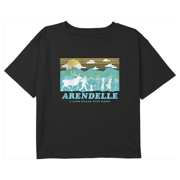 Girl's Frozen 2 Arendelle A Land Filled With Magic Graphic Cropped T-Shirt Black Small