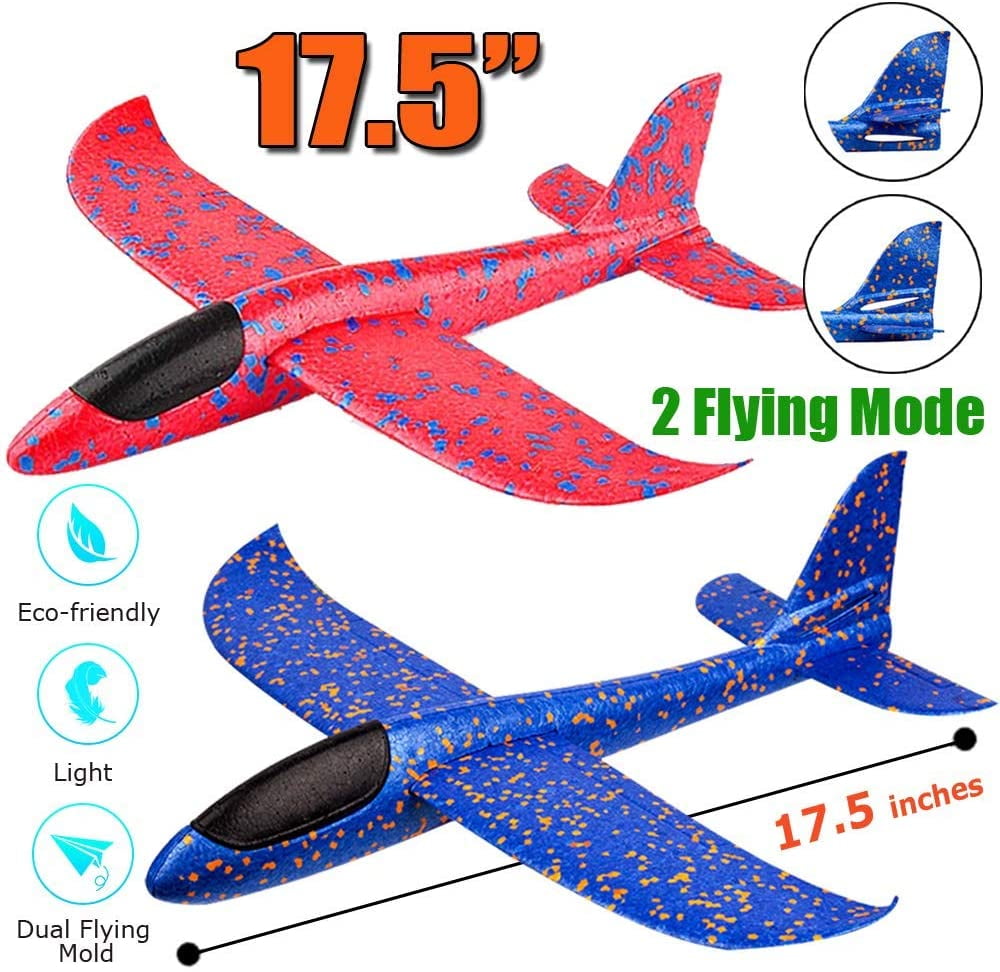 Zwish 2 Pack Airplane Toys Flying Toy for Kids 2 Flight Mode Glider Plane Gifts for 3 4 5 6 7 Year Old Boys 15 Slingshot Foam Airplane Outdoor Sport Toys Birthday Party Favors 