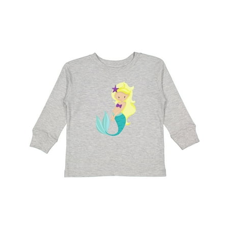 

Inktastic Cute Mermaid Little Mermaid Blonde Hair Star Gift Toddler Toddler Girl Long Sleeve T-Shirt