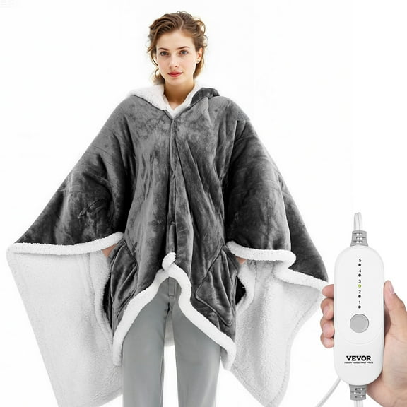 VEVOR Wearable Heated Throw Blanket Electric Shawl, Portable Robe Blanket Hoodie for Women, 5 Heating Levels, 3H Auto Shut-Off, Overheat Protection,Winter for Adult Mom Girlfriend,Machine Washable